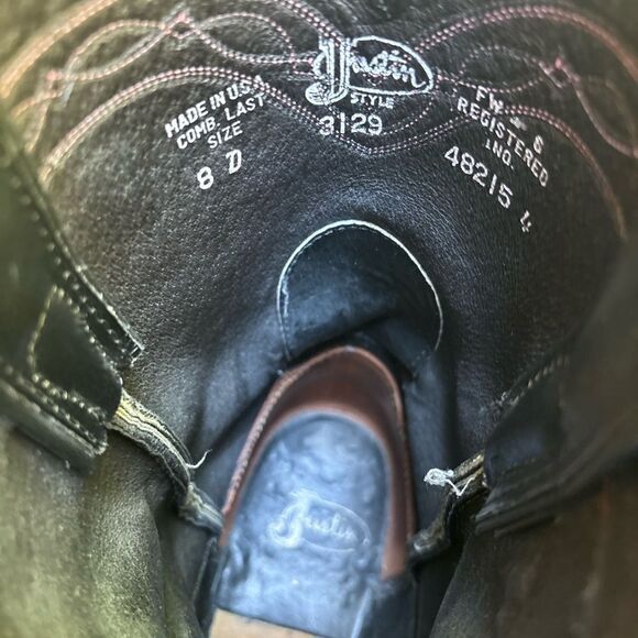 Justin Men's Exotic Roper boot in Chocolate Lizard Size 8 - Picture 9 of 10